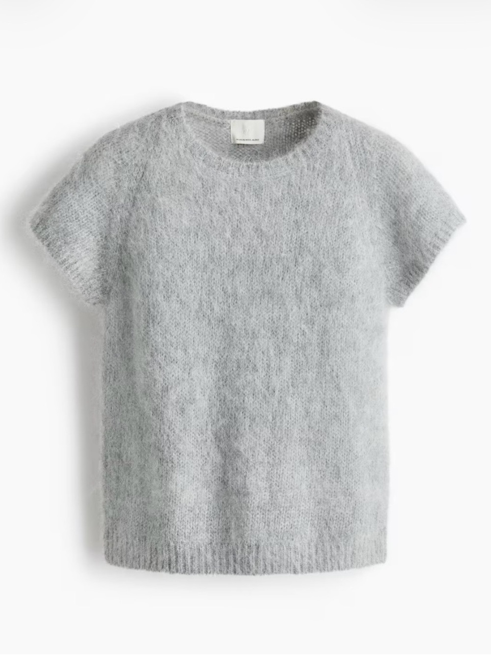 Soft Wool Short-Sleeve Crewneck Sweater - Light Gray